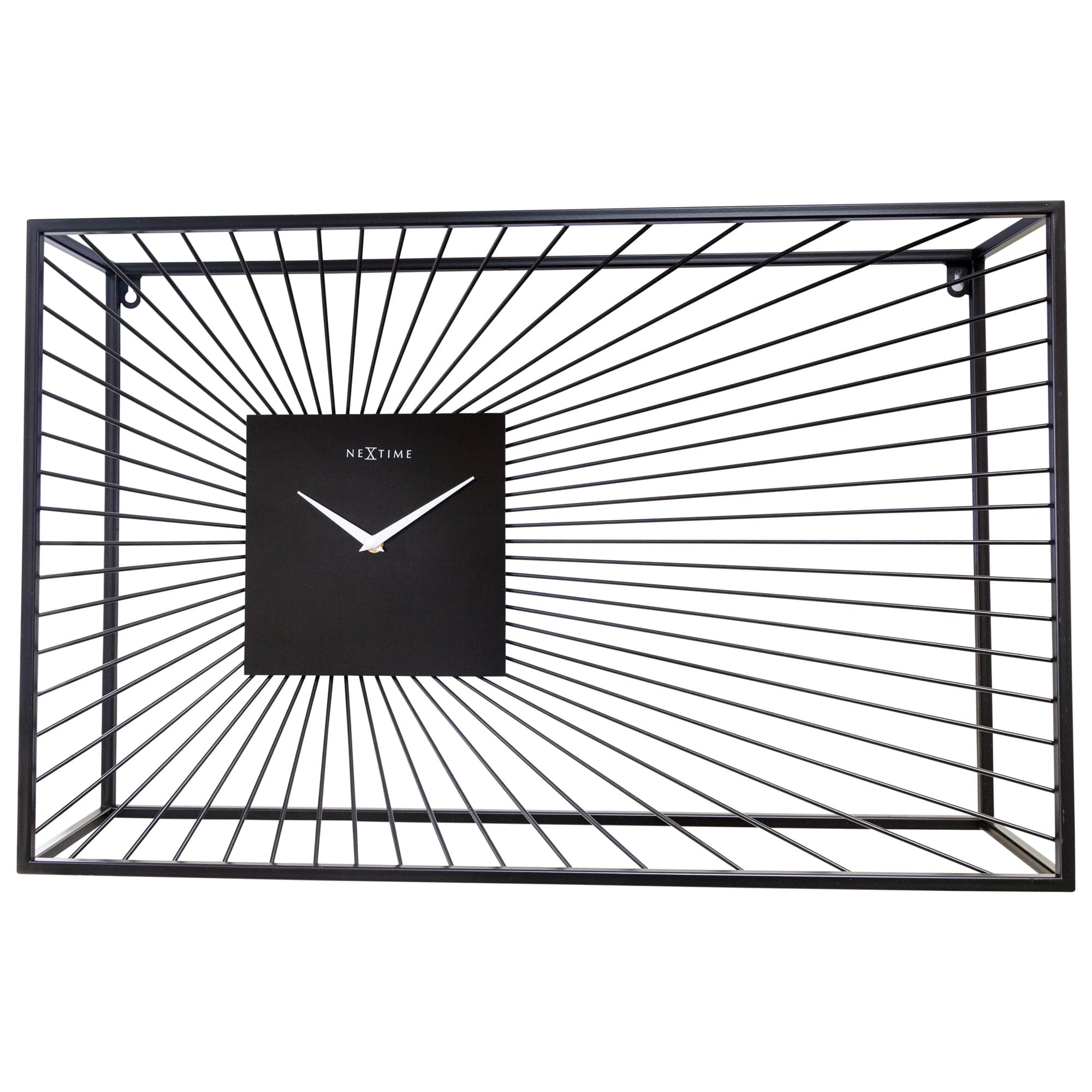 NeXtime Vasco large black metal wall clock, 70x45x15cm, silent movement, modern design, front view image.